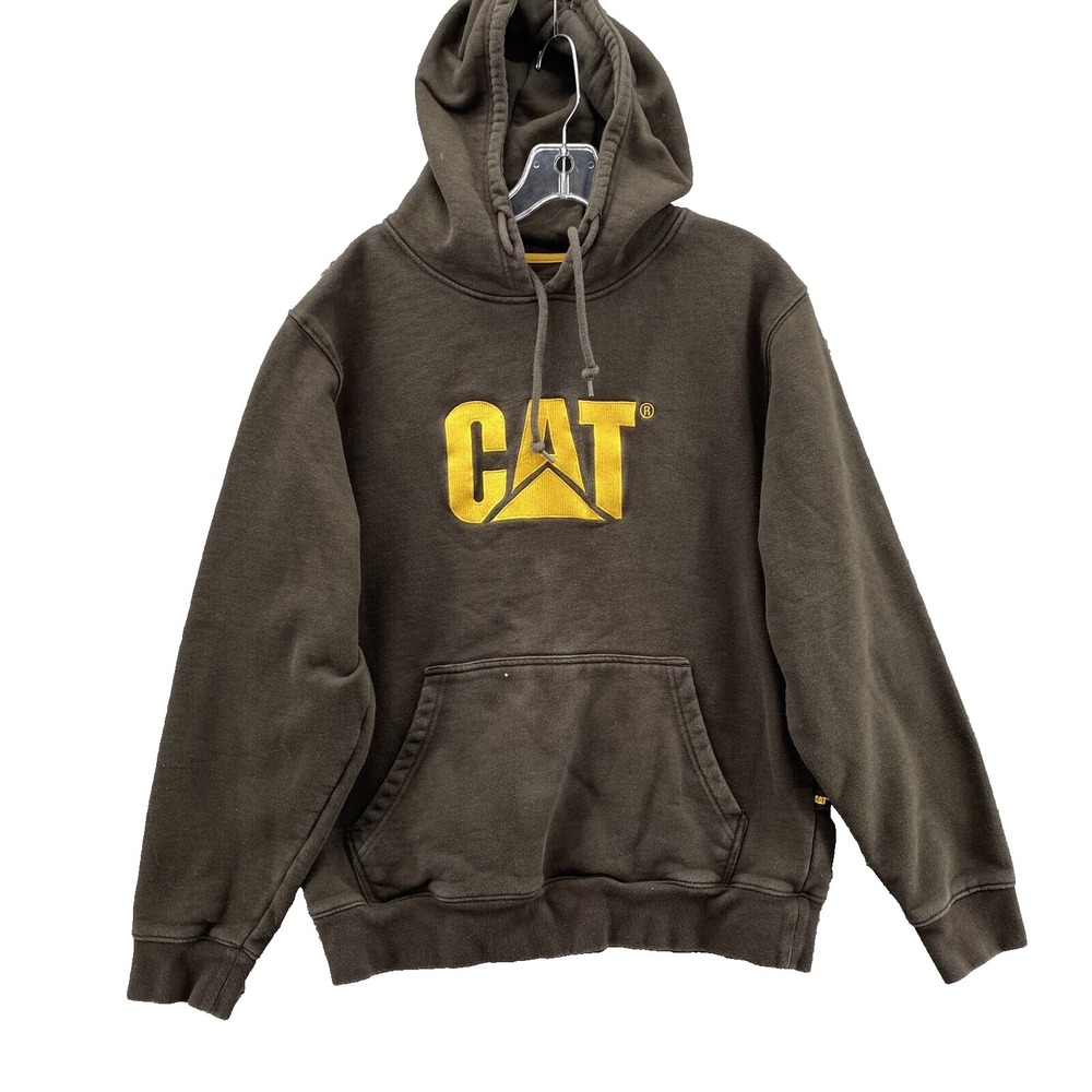 CAT Caterpillar Hoodie Men's Large Brown Pullover Outdoors Workwear Gorpcore Y2k